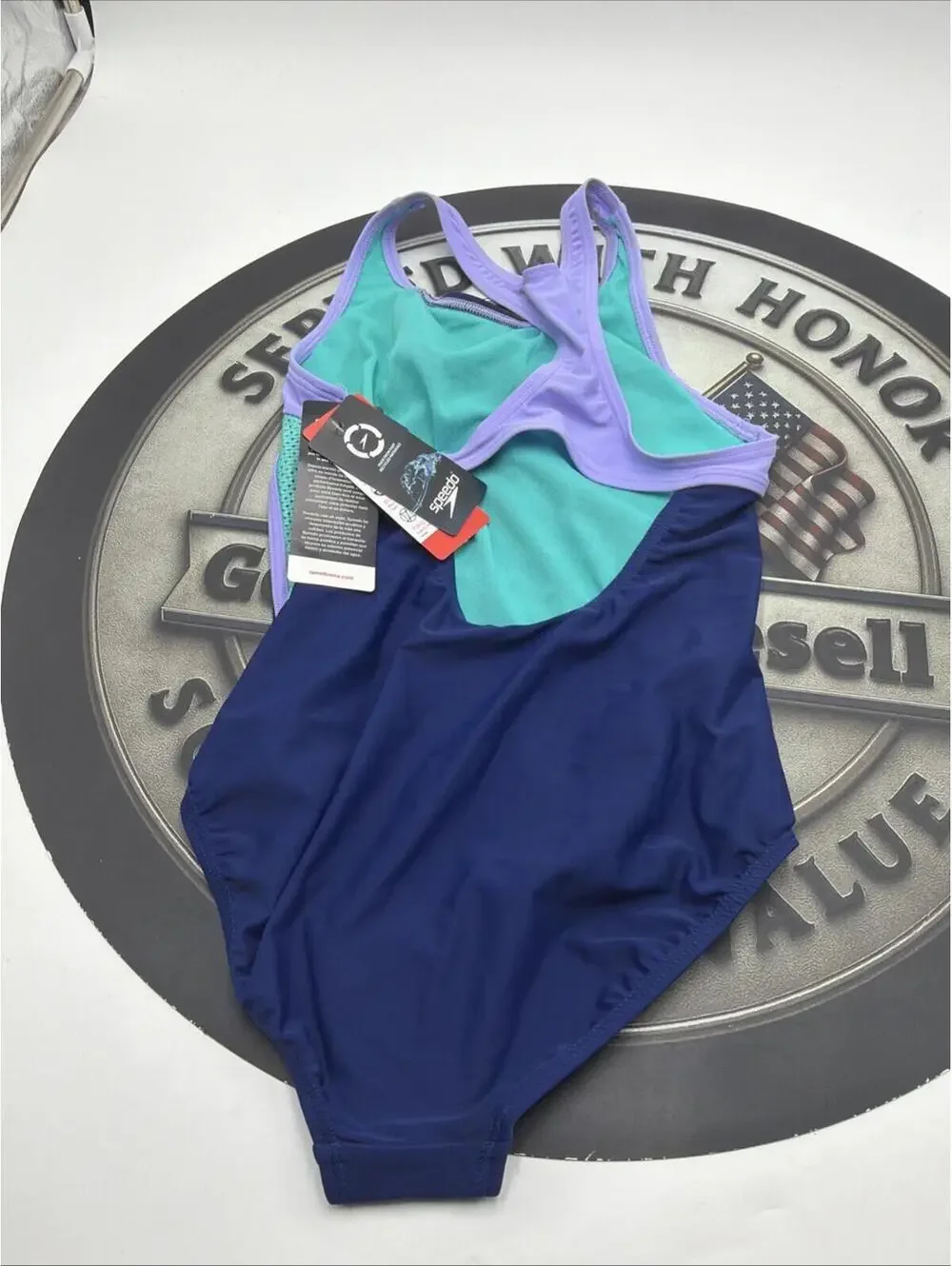 Speedo One Piece Swimsuit GIRLS US Size 14 Blue Harmony UPF50+ NWT Lining Snag